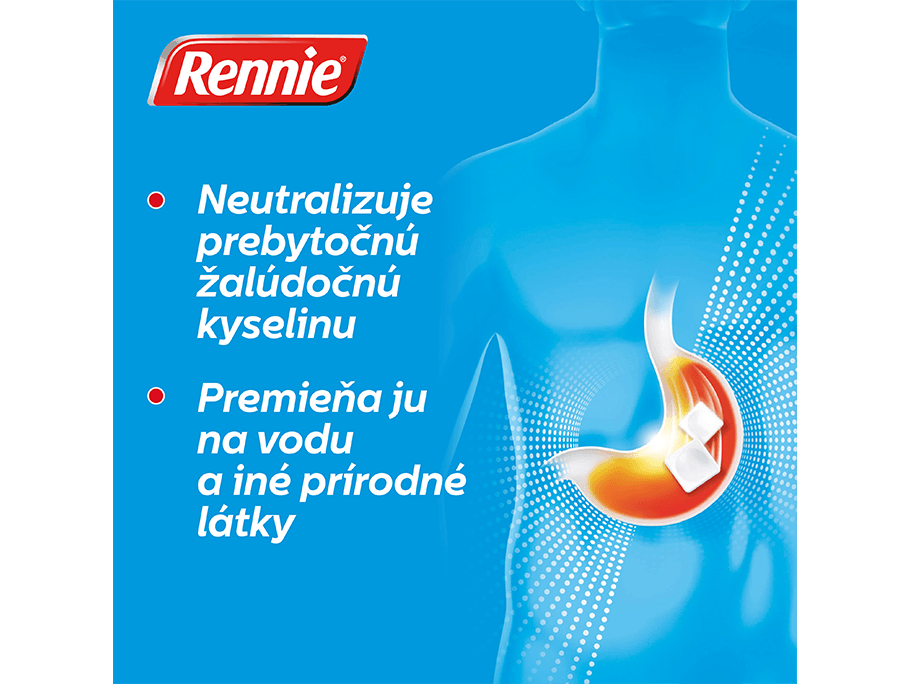 Rennie neutralizuje prebytočnú žaludočnú kyselinu